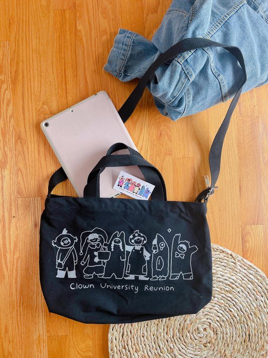 Clown University Messenger Bag - Kawaii Black Canvas Laptop Bag
