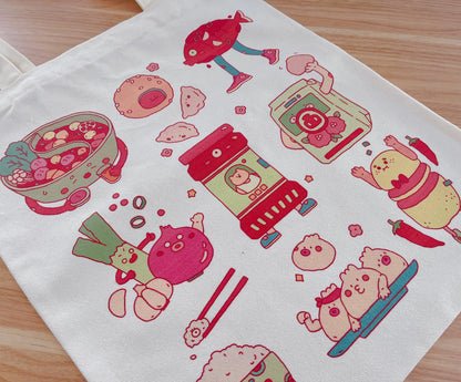 Colorful Asian Food Embroidered Canvas Tote Bag - Kawaii Bag