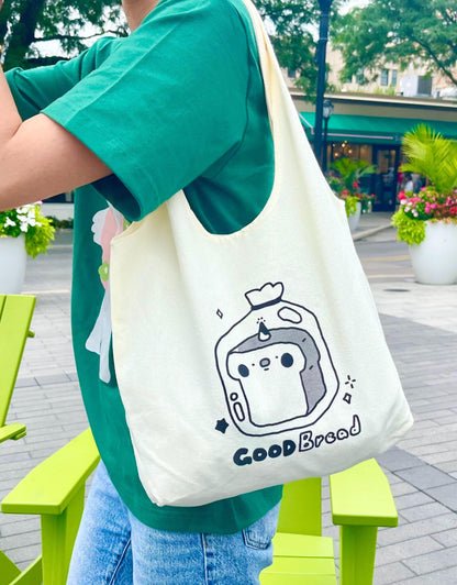 Minimalist Bread Embroidered Canvas Tote Bag - Kawaii Aesthetic Bakery Bag