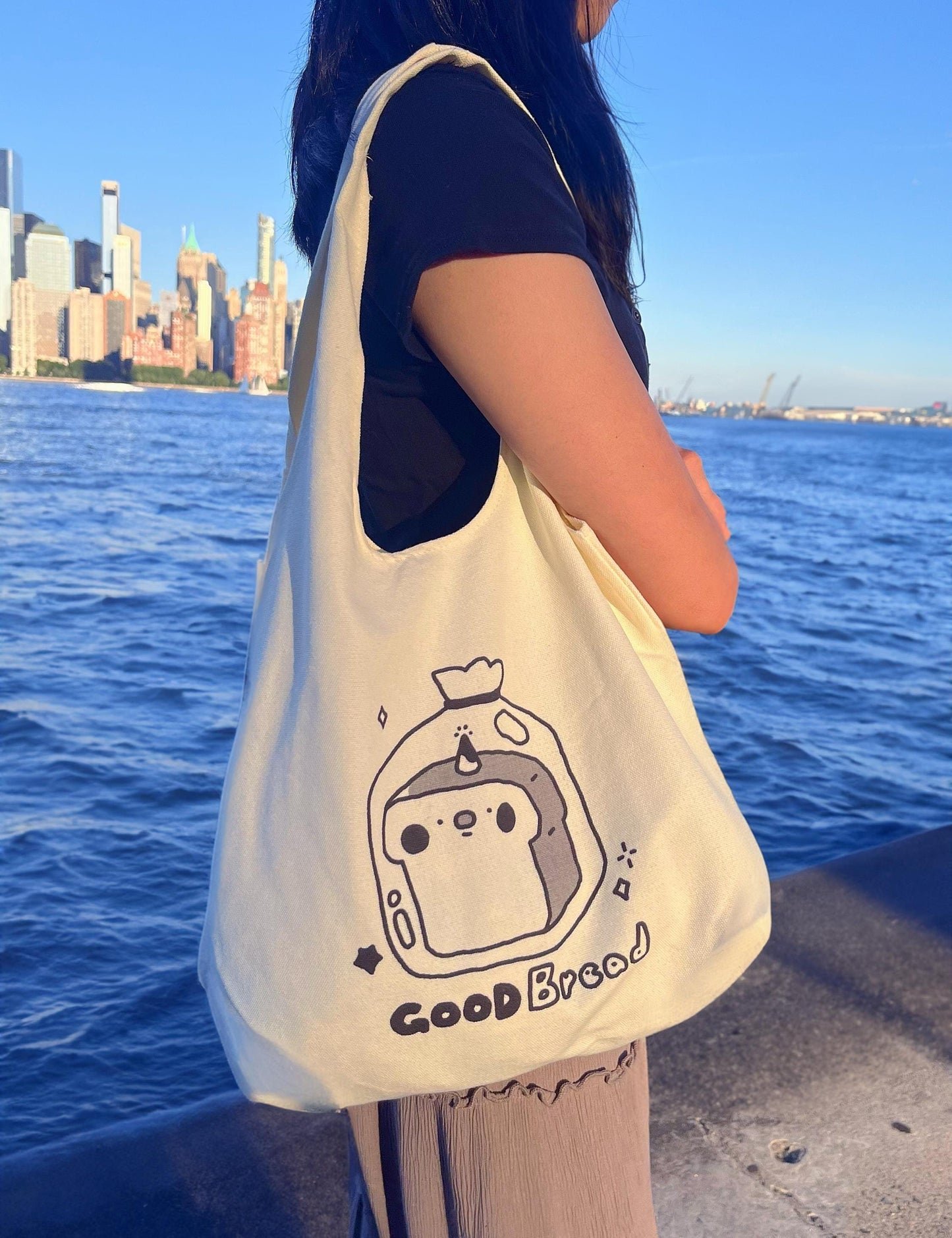 Minimalist Bread Embroidered Canvas Tote Bag - Kawaii Aesthetic Bakery Bag